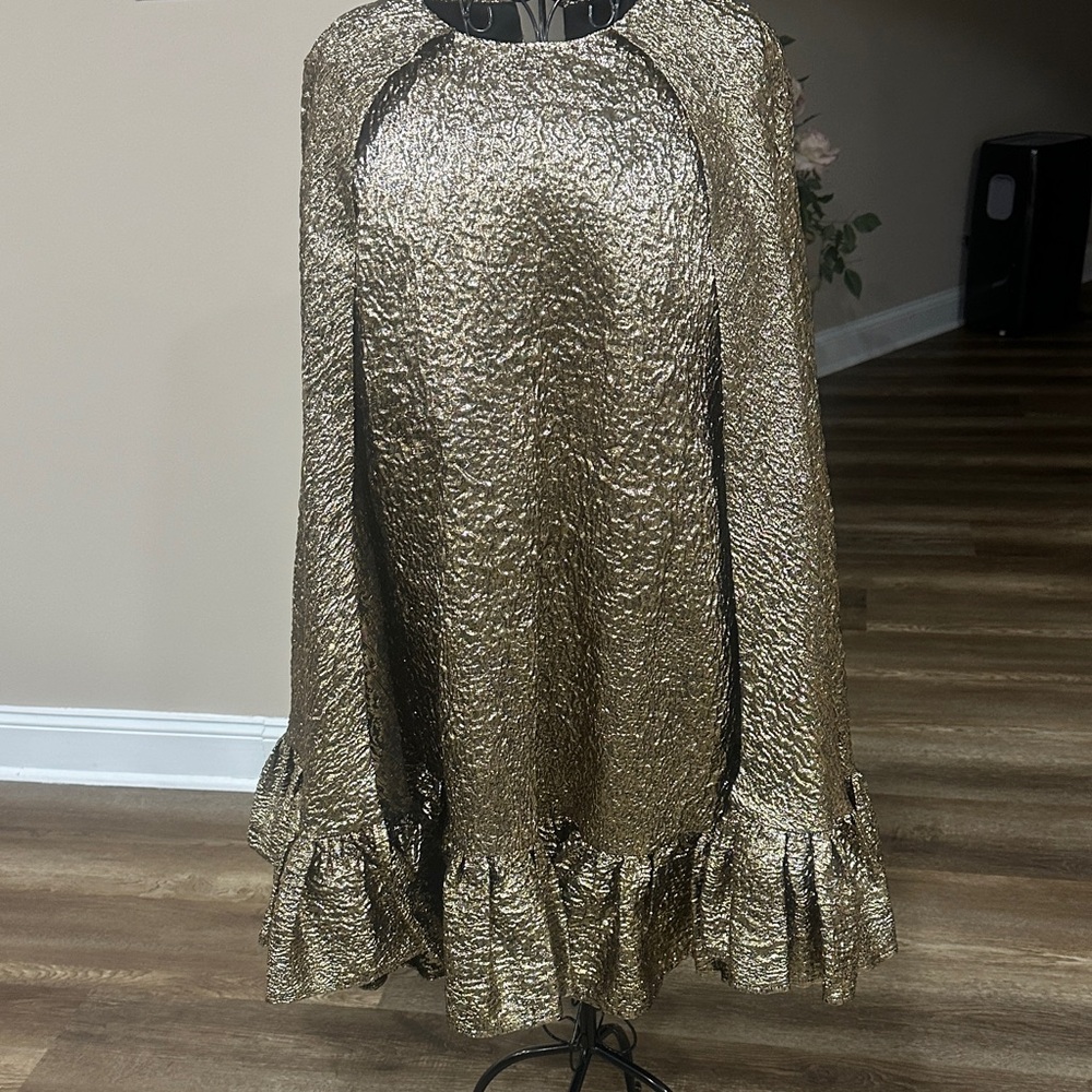 Mac Duggal Gold Textured Midi Dress